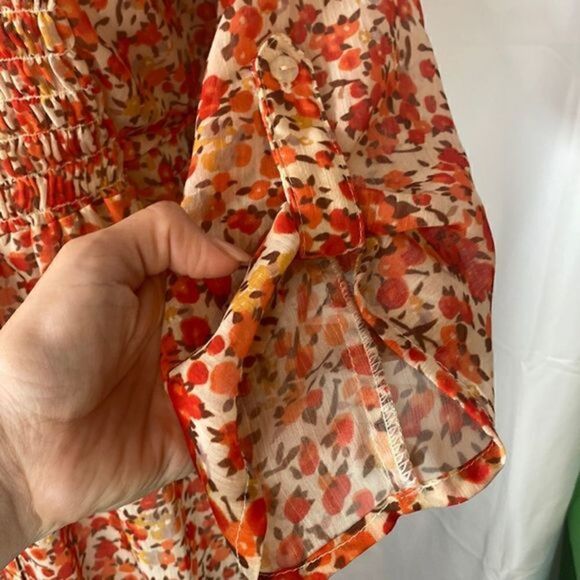 Like New Womens Autumnal Falling of the Leaves Balloon Sleeves Blouse Top - Picture 5 of 13